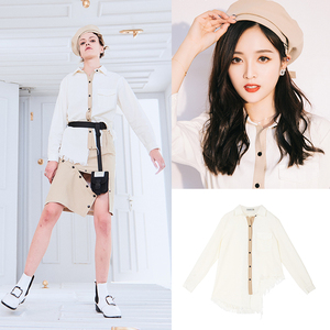 早春新款devil beauty不规则吴宣仪同款衬衫女长袖牛仔上衣