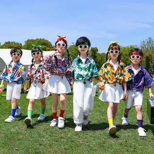 六一儿童啦啦队演出服港风小学生运动会花衬衫幼儿园表演服装复古