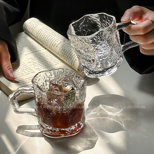 ins风带把手玻璃杯家用高颜值喝水杯咖啡杯牛奶果汁杯水杯早餐杯