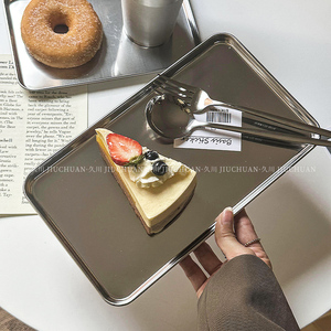 ins韩式点心盘金属餐盘不锈钢蛋糕甜品长方形下午茶托盘咖啡厅