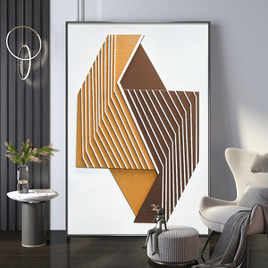 现代简约3d立体砂岩浮雕个性抽象竖版实物画入户样板房客厅装饰画