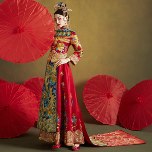 秀禾服新娘2020新款中式秀禾古风拖尾禾服结婚礼服冬季婚纱嫁衣女