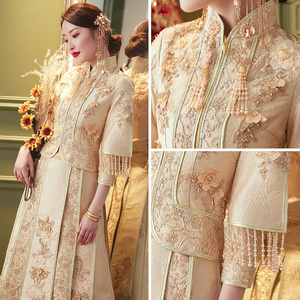 女装 婚纱/礼服/旗袍 旗袍 婚礼旗袍新娘金色