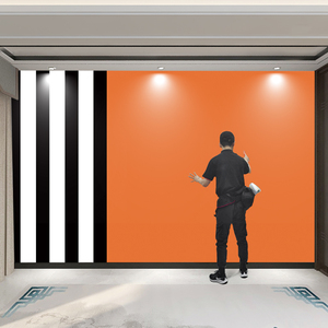 爱马仕橙黑白条纹电视背景墙壁纸客厅卧室直播间装饰壁画环保墙布