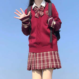 新年毛衣jk制服裙套装秋冬日系原创校供女长袖套头毛衣裙子三件套