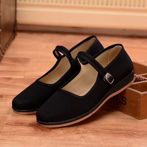 银蝎鞋类旗舰店天猫女士黑平绒布鞋女方口单鞋酒店礼仪超市平底工作