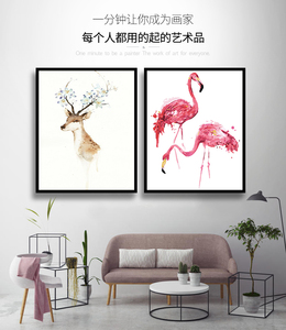 数字油画北欧客厅卧室动物卡通斑马长颈鹿填色油彩手绘装饰画