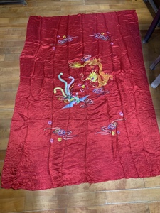 古董古玩收藏杂项近代丝绸苏秀红色绸缎龙凤双面刺绣床单被套被罩