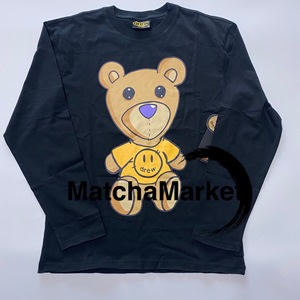 drew小熊图案长袖 drew比伯同款黑色小熊情侣宽松欧美os风格t恤