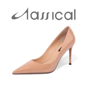 卡斯高经典女鞋2020秋季新款时尚简约牛漆皮名媛尖头高跟浅色单鞋