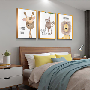 男孩儿童房装饰画女孩房间挂画卡通动物墙画小孩卧室床头墙面壁画