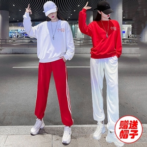 中国风舞蹈服运动套装春秋红色卫衣曳步舞服装男女同款休闲两件套