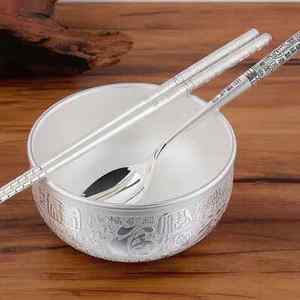 百福银碗三件套  银碗  银筷子   银勺子  银餐具   高档银质银具