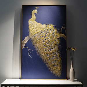 新中式成品苏绣装饰画百鸟朝凤玄关客厅沙发背景挂画金孔雀可定制