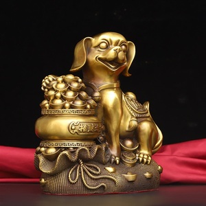 纯铜招财狗生肖狗旺家元宝狗聚宝盆狗黄金袋狗家居办公室桌面摆件