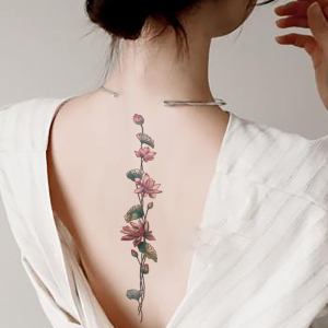 原创古风纹身贴防水女持久性感个性莲花诱惑花臂仿真后背大腿写真