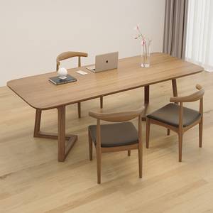 北欧现代全实木书桌家用长方形松木饭桌客厅双人儿童写字台学习桌
