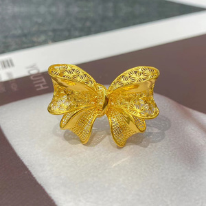 黄金镂空花丝蝴蝶戒指活口可调节999足金8克左右