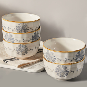 日式釉下彩米饭碗家用2024新款陶瓷吃饭碗5寸小碗高颜值碗碟餐具