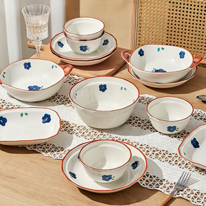 原创设计陶瓷碗米饭碗家用2023新款餐具釉下彩面碗吃饭碗盘子蓝花