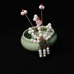 87版红楼梦林黛玉同款珍珠小凤钗明制古装戏曲表演发簪子步摇包邮