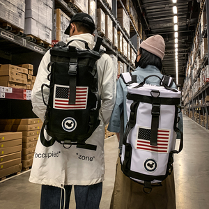 双肩包男大容量复古英伦学院风水桶包个性两用手提旅行包健身背包