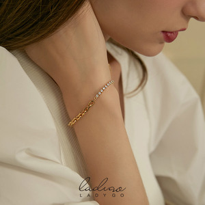 ladygo链条排钻手链女夏季新款轻奢冷淡风设计感欧美风纯银手饰品