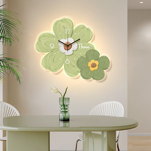 北欧奶油风花卉创意客厅钟表挂钟餐厅家用静音装饰时钟挂墙壁灯钟