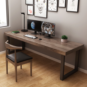 墙边实木电脑台式桌家用书桌卧室学习桌双人长条办公桌简约实木桌