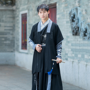 汉服男古装原创侠客书生黑色系古风魏晋中国风初中学生班服表演服