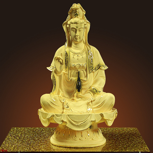 镀金黄金南海观音菩萨佛像客厅家用坐莲座供奉佛摆件观世音菩萨像