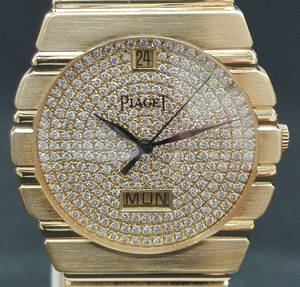 二手正品真品伯爵piaget手表18k金双历镶钻满天星石英男瑞士腕表