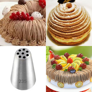 蒙布朗栗子泥裱花嘴无焊缝8孔圆口面条嘴235绒毛头发烘焙裱花工具