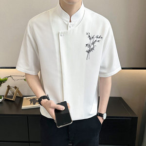 SGMM【单品直降】新中式夏季薄款双领假两件衬衫潮牌国风中袖上衣
