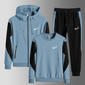 耐克套纯棉三件套秋冬季运动套装男士开衫连帽卫衣大码休闲运动服