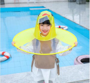 儿童飞碟雨衣小鸭子宝宝雨帽女童幼童小黄鸭帽伞遮雨斗篷式雨伞帽