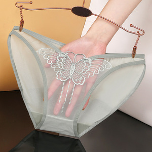 网纱性感蕾丝内裤女士镂空透明三角裤低腰无痕纯欲丁字裤火辣情调