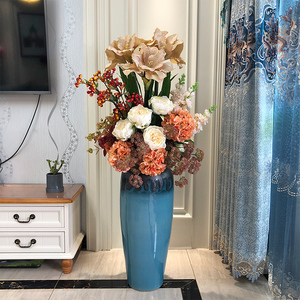 落地家居摆件仿真花陶瓷干花北欧大花瓶客厅玄关插花装饰3人付款210
