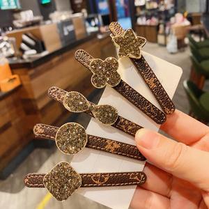 lv5&vv发饰发圈侧边发卡新款发夹女后脑勺水钻鸭嘴夹老花夹子头饰