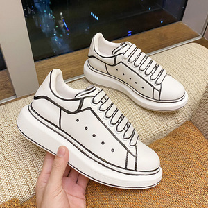 mq麦昆达小白鞋女2021春款麦罗厚底内增高真皮涂鸦手绘麦坤小黑鞋