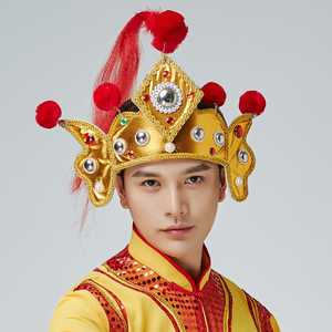 木兰帽打鼓头饰列子戏曲京剧帽子配饰锣鼓帽舞狮队专用额饰道具