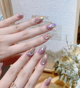 沄凰2店手工美甲成品短款贝壳极光钻穿戴甲仙女甲假指甲贴片光疗