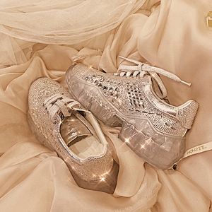 港味鞋子女运动鞋平底松糕水钻鞋2022夏水晶厚底增高老爹鞋ins潮
