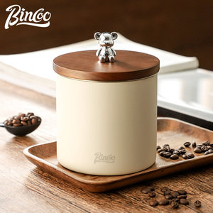 Bincoo小熊密封罐圆形咖啡豆保存罐不锈钢咖啡粉收纳罐糖罐储物罐