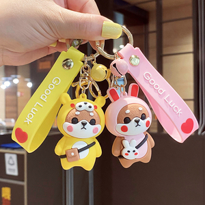 卡通动物钥匙扣女可爱书包包小挂件钥匙链圈公仔挂饰网红纽扣熊