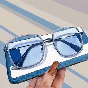 雾霾蓝眼镜框大脸显瘦变色素颜网红方形韩版潮近视女散光可配度数