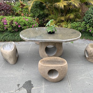 石桌石凳庭院花园户外家用天然青石石头桌子室外公园景观桌椅石墩