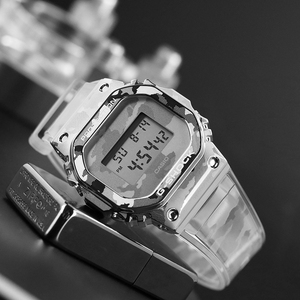 卡西欧手表男gm-5600scm-1冰川白金属方块腕表男gshock限定小方块