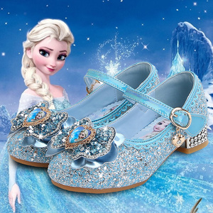 百丽官方女童高跟鞋爱莎冰雪奇缘公主水晶软底单鞋艾莎小孩皮鞋子