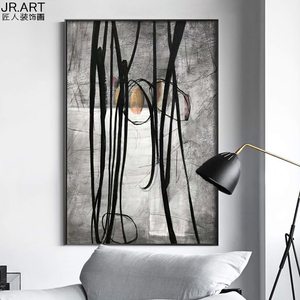 灰色手绘油画欧式客厅沙发墙画立体装饰画餐厅抽象派大幅玄关挂画